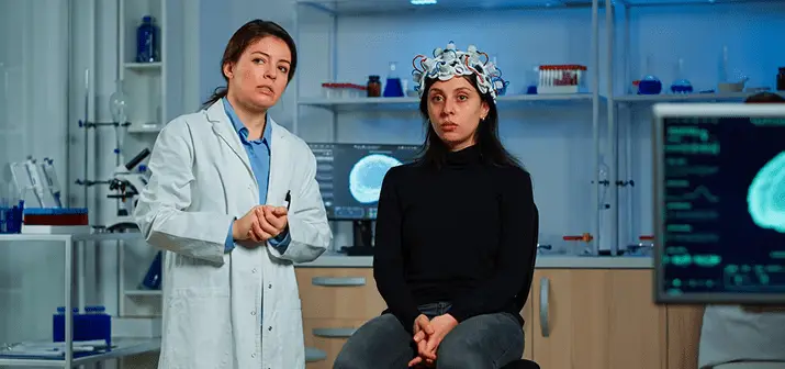 Clinician conducting a trauma assessment with a patient