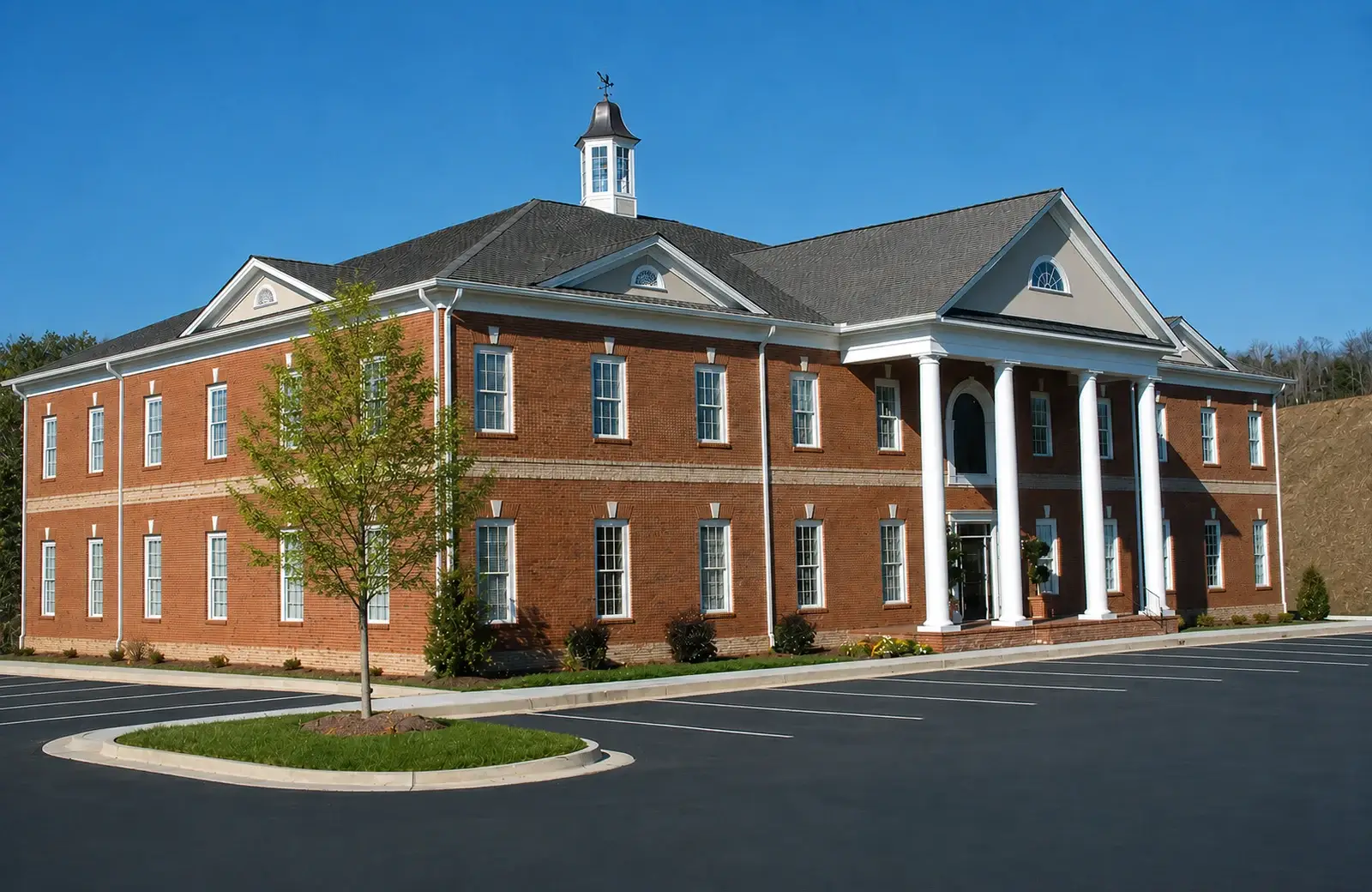Canton office red brick building with white columns